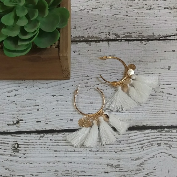 Trendy Hoop Tassel Earrings - Picture 2 of 4